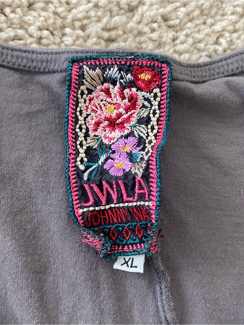 Johnny Was XL Georgette Gray Embroidered Blouse with Flower Tribal Boho Festival - Picture 3 of 7